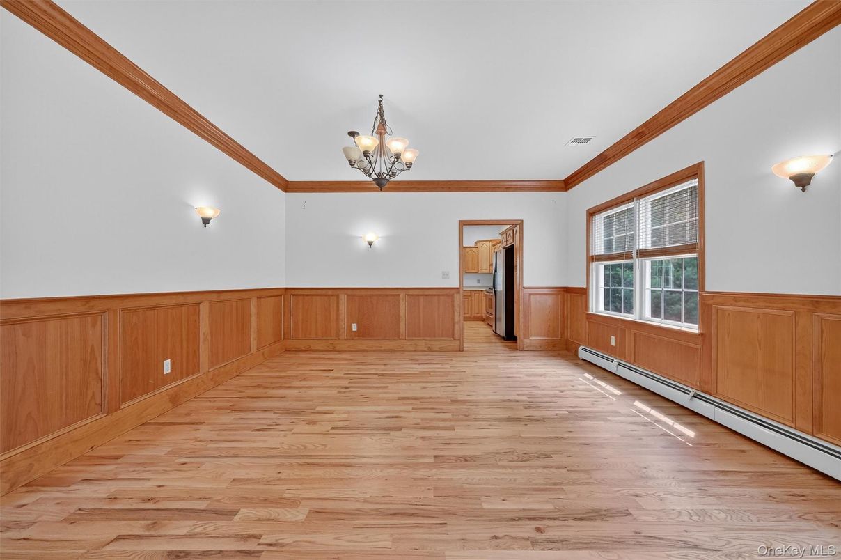 Chandelier, Empty room, Interior, Wood Texture Flooring
