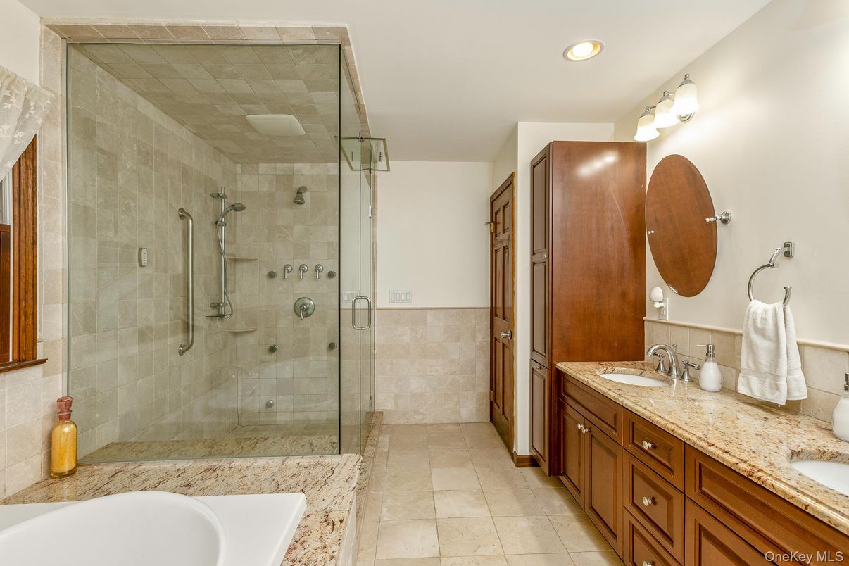 Bathroom, Dual Sink Vanities, Glass Shower, Interior, Recessed Lighting
