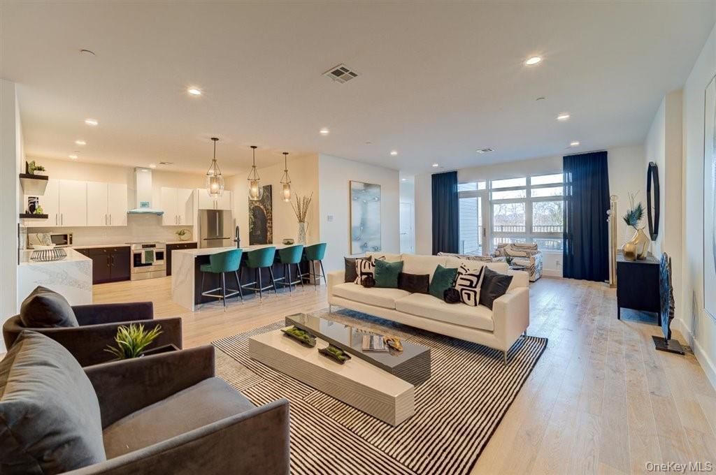 Interior, Kitchen, Living room, Pendant Lights, Recessed Lighting, Wood Texture Flooring