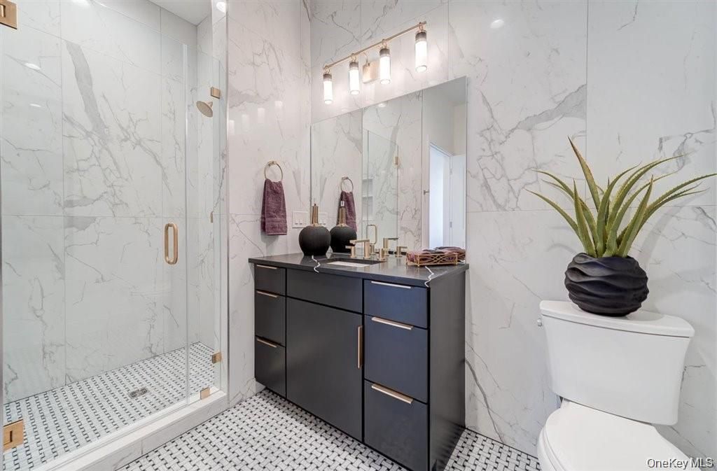 Bathroom, Glass Shower, Interior, Marble Walls