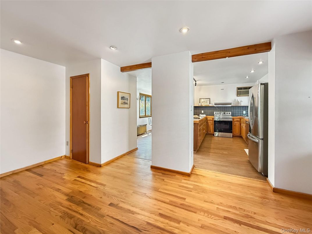 Interior, Kitchen, Recessed Lighting, Wooden Beams, Wood Texture Flooring