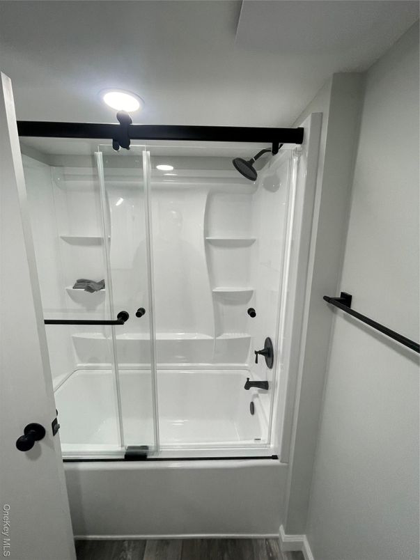 Bathroom, Glass Shower, Interior, Wood Texture Flooring