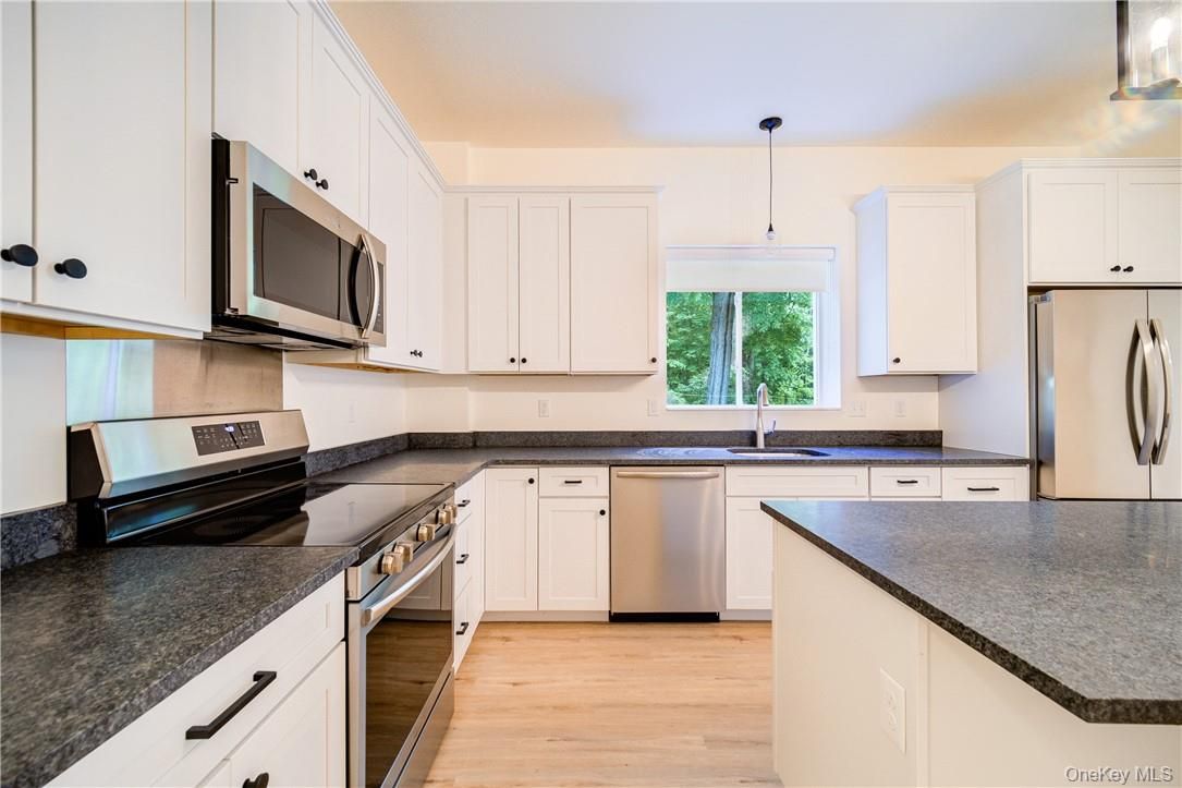 Interior, Kitchen, Pendant Lights, Stainless Steel Appliances, Wood Texture Flooring
