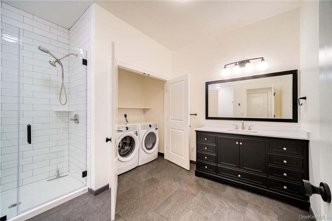 Bathroom, Dual Sink Vanities, Glass Shower, Interior, Washer