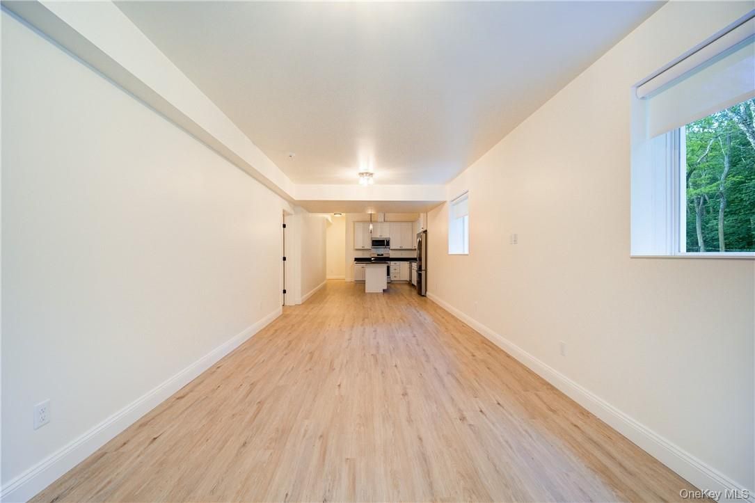 Empty room, Interior, Kitchen, Stainless Steel Appliances, Wood Texture Flooring