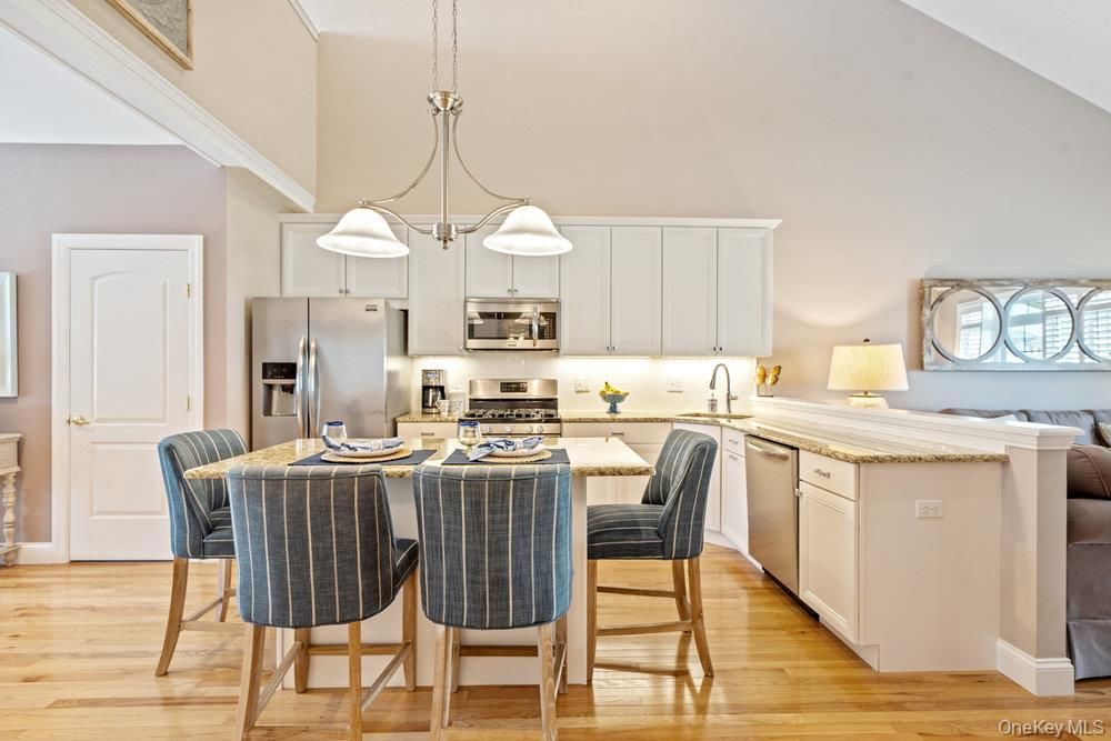 Interior, Kitchen, Pendant Lights, Stainless Steel Appliances, Wood Texture Flooring