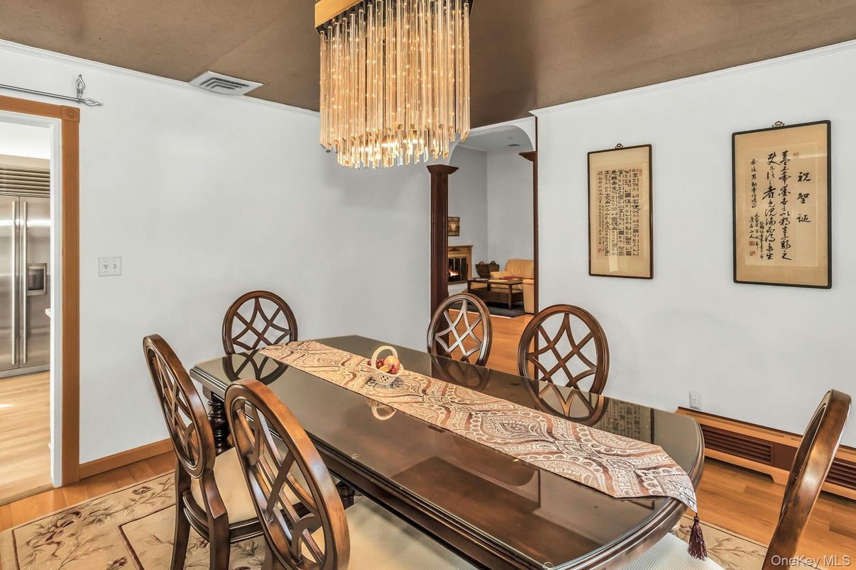 Chandelier, Dining room, Interior, Wood Texture Flooring