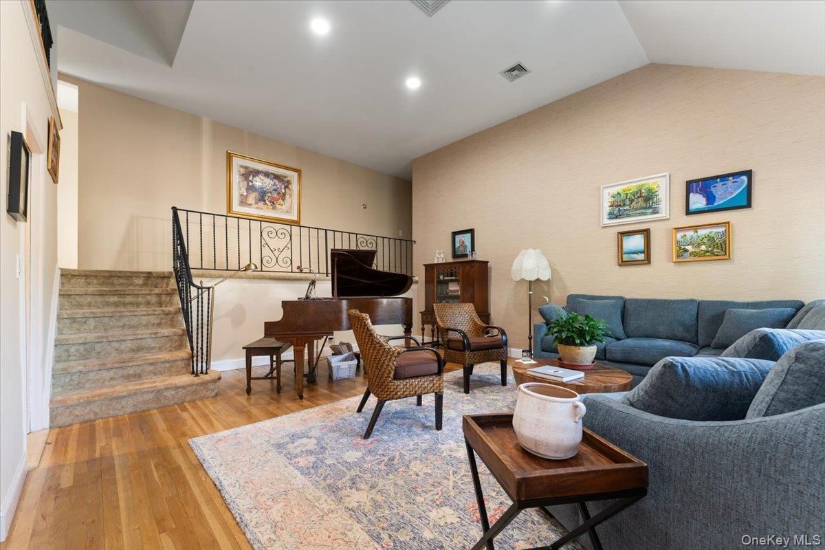 Interior, Living room, Piano, Recessed Lighting, Wood Texture Flooring