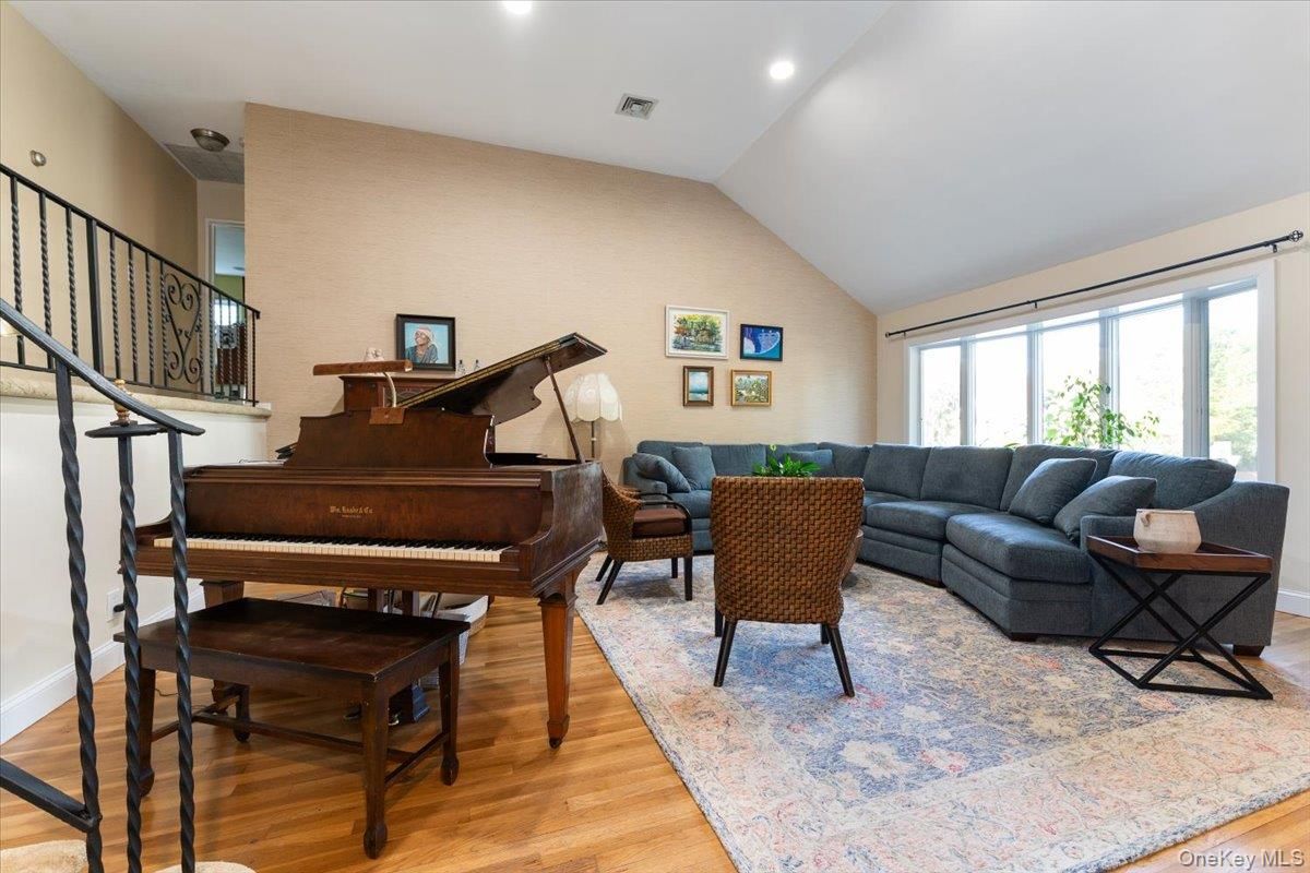Interior, Living room, Piano, Recessed Lighting, Wood Texture Flooring