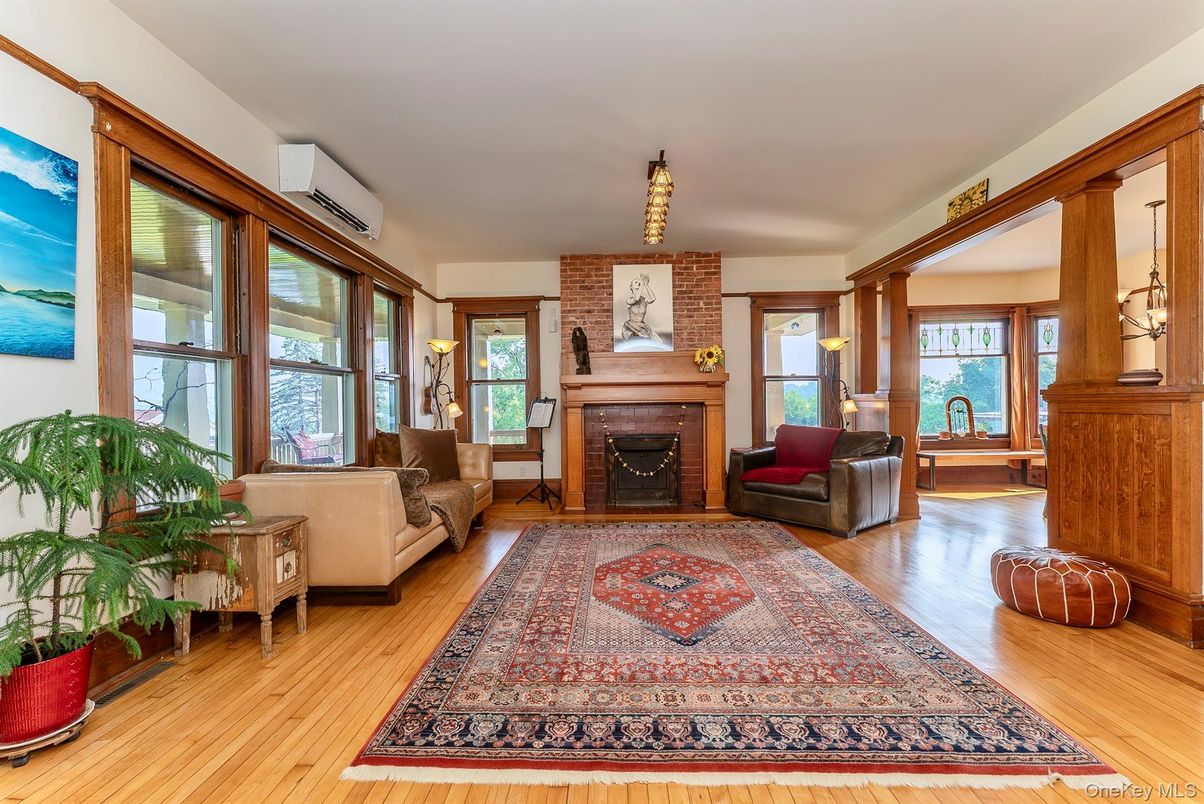 Fireplace, Interior, Living room, Stone Walls, Wood Texture Flooring