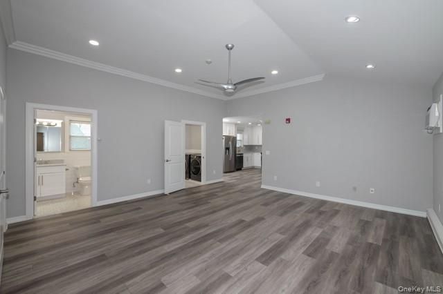 Bathroom, Empty room, Interior, Recessed Lighting, Wood Texture Flooring