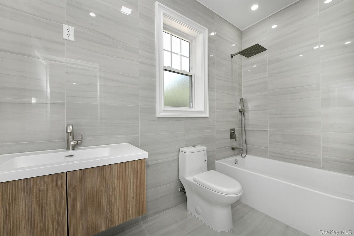 Bathroom, Glass Shower, Interior, Recessed Lighting, Wood Texture Flooring
