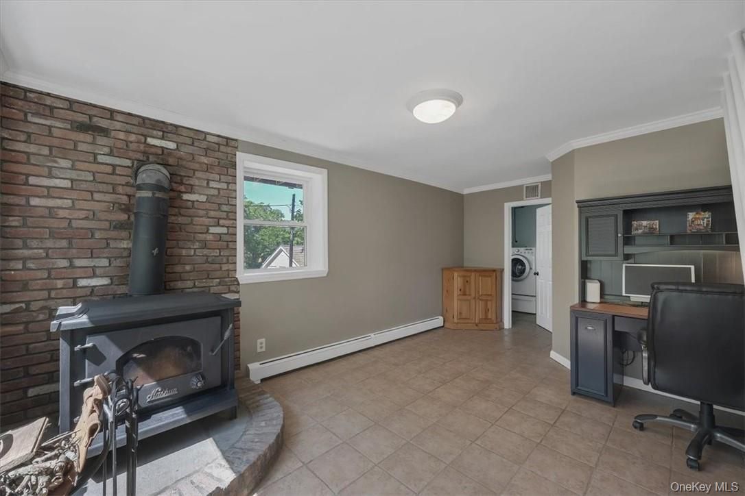 Fireplace, Home Office, Interior, Stone Walls