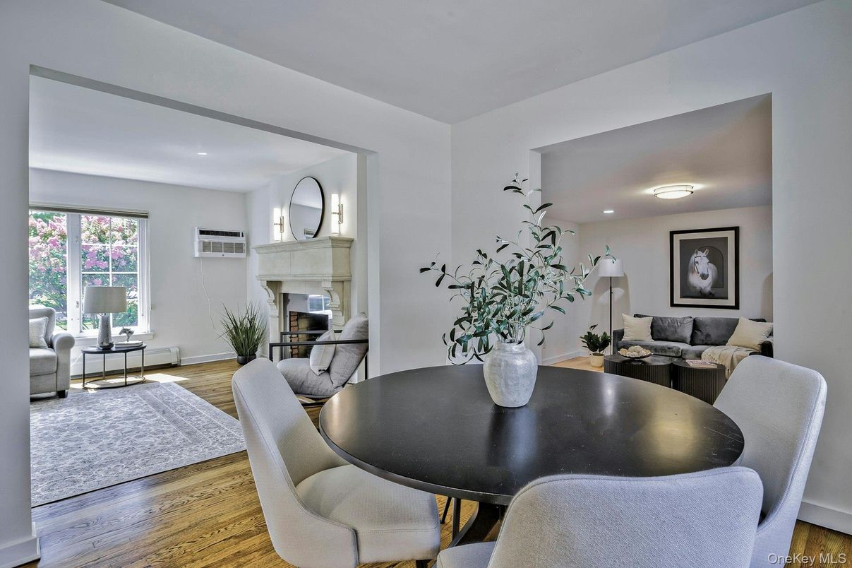 Dining room, Fireplace, Interior, Living room, Wood Texture Flooring