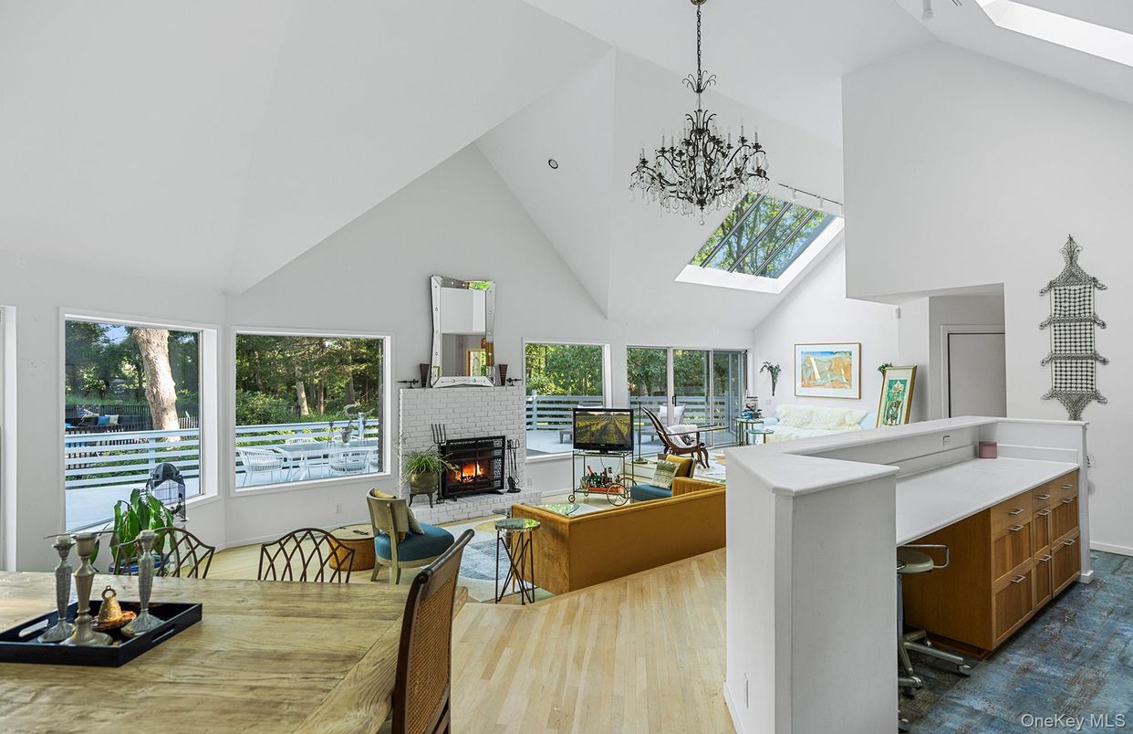 Fireplace, Interior, Living room, Pendant Lights, Wood Texture Flooring