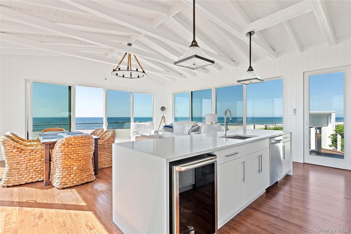 Interior, Kitchen, Pendant Lights, Stainless Steel Appliances, Water, Wood Texture Flooring