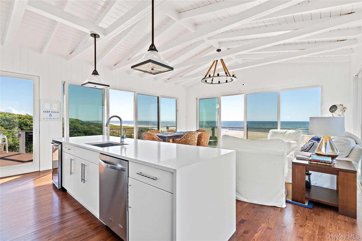 Interior, Kitchen, Pendant Lights, Stainless Steel Appliances, Water, Wood Texture Flooring