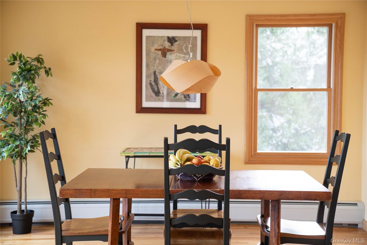 Dining room, Interior, Pendant Lights, Wood Texture Flooring