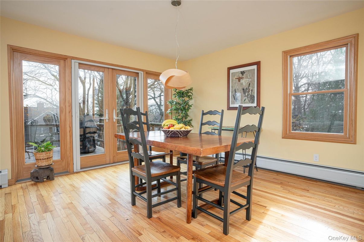 Dining room, Interior, Pendant Lights, Wood Texture Flooring