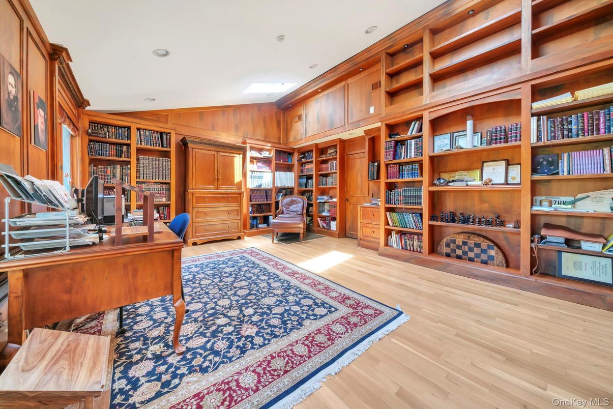 Home Office, Interior, Recessed Lighting, Wood Texture Flooring, Wooden Walls