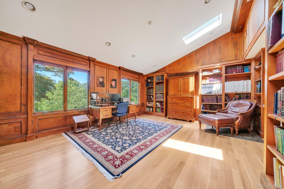 Home Office, Interior, Recessed Lighting, Wood Texture Flooring, Wooden Walls