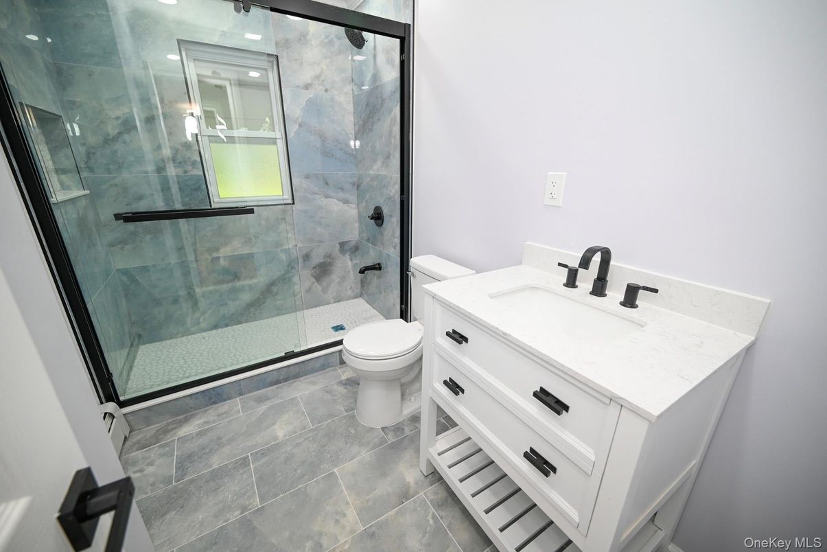 Bathroom, Glass Shower, Interior, Marble Walls, Recessed Lighting