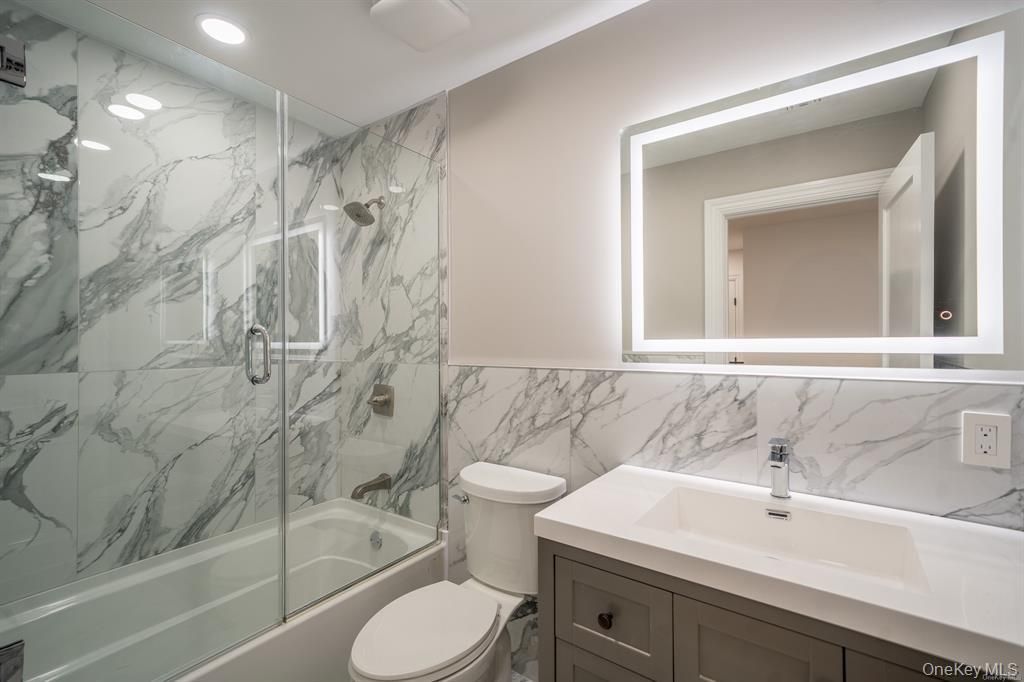 Bathroom, Glass Shower, Interior, Marble Walls, Recessed Lighting