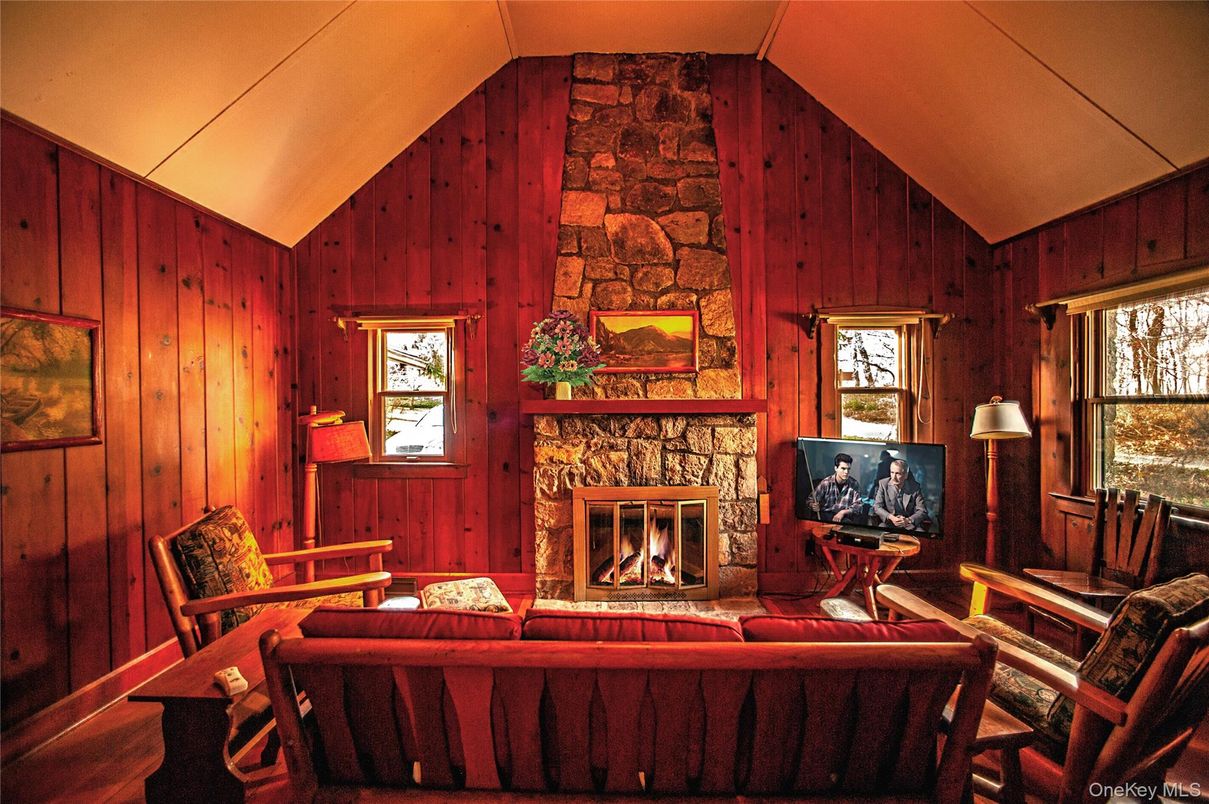 Fireplace, Interior, Living room, Stone Walls, Wooden Walls
