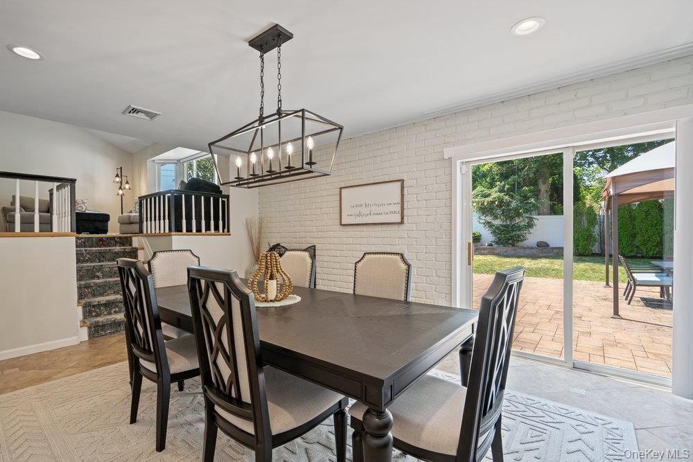 Dining room, Interior, Pendant Lights, Recessed Lighting, Stone Walls