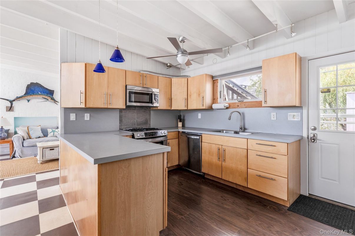 Interior, Kitchen, Pendant Lights, Stainless Steel Appliances, Wood Texture Flooring
