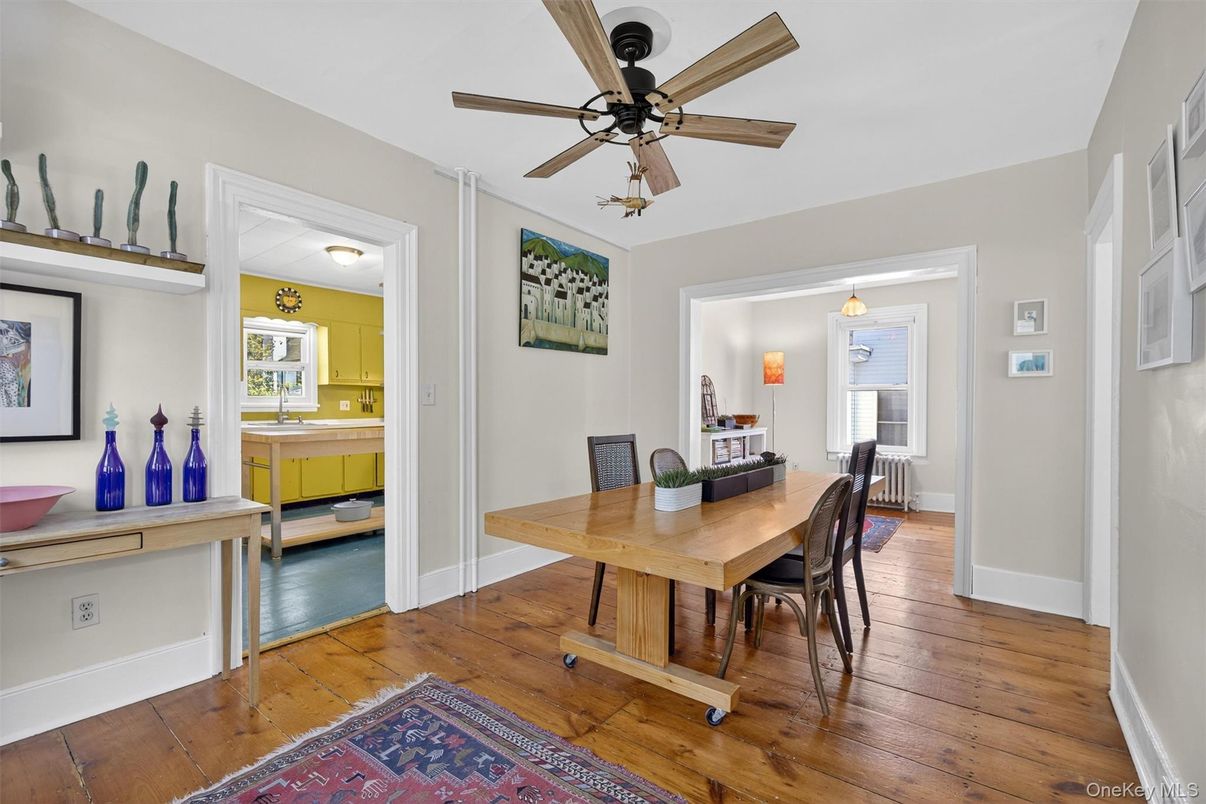 Dining room, Interior, Pendant Lights, Wood Texture Flooring