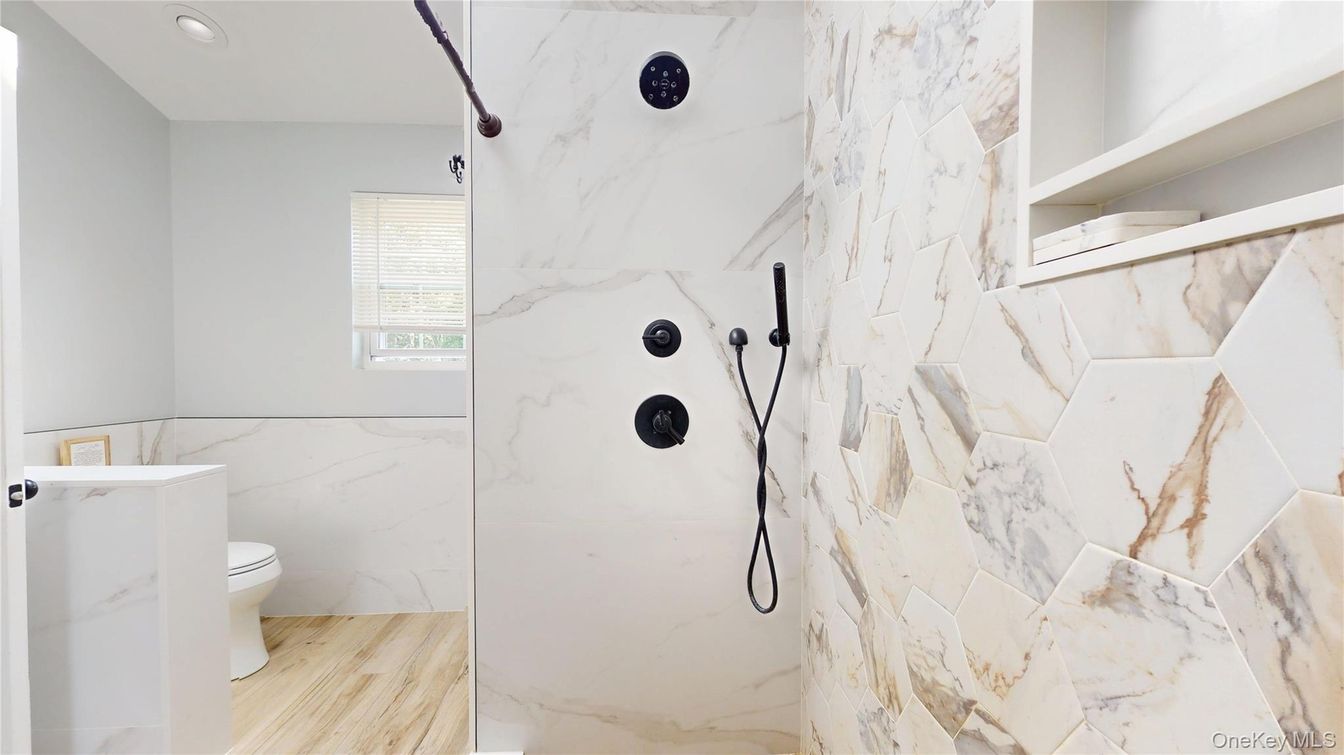 Bathroom, Interior, Marble Walls, Wood Texture Flooring
