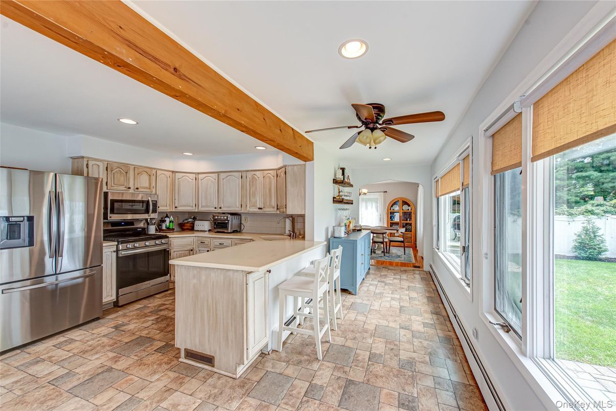 Interior, Kitchen, Recessed Lighting, Stainless Steel Appliances, Wooden Beams
