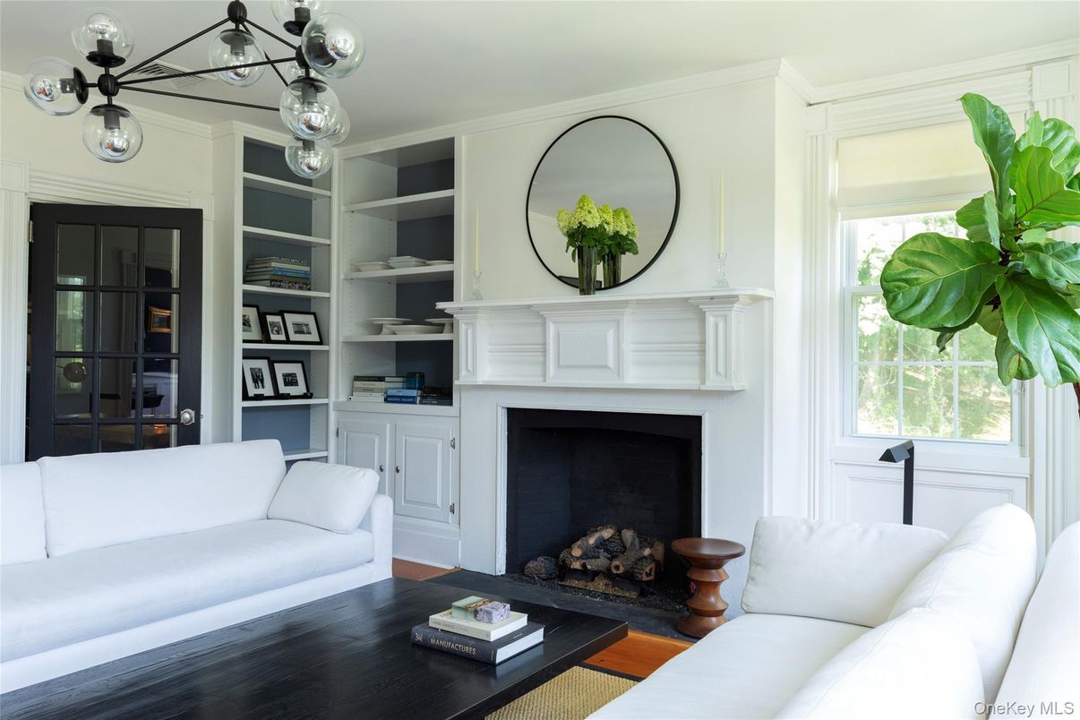 Fireplace, Interior, Living room, Pendant Lights, Wood Texture Flooring