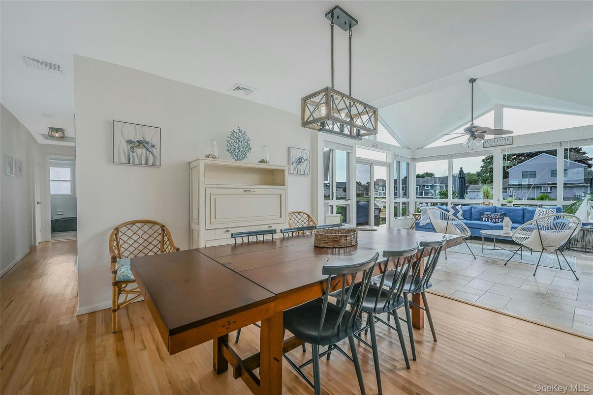 Dining room, Interior, Pendant Lights, Wood Texture Flooring