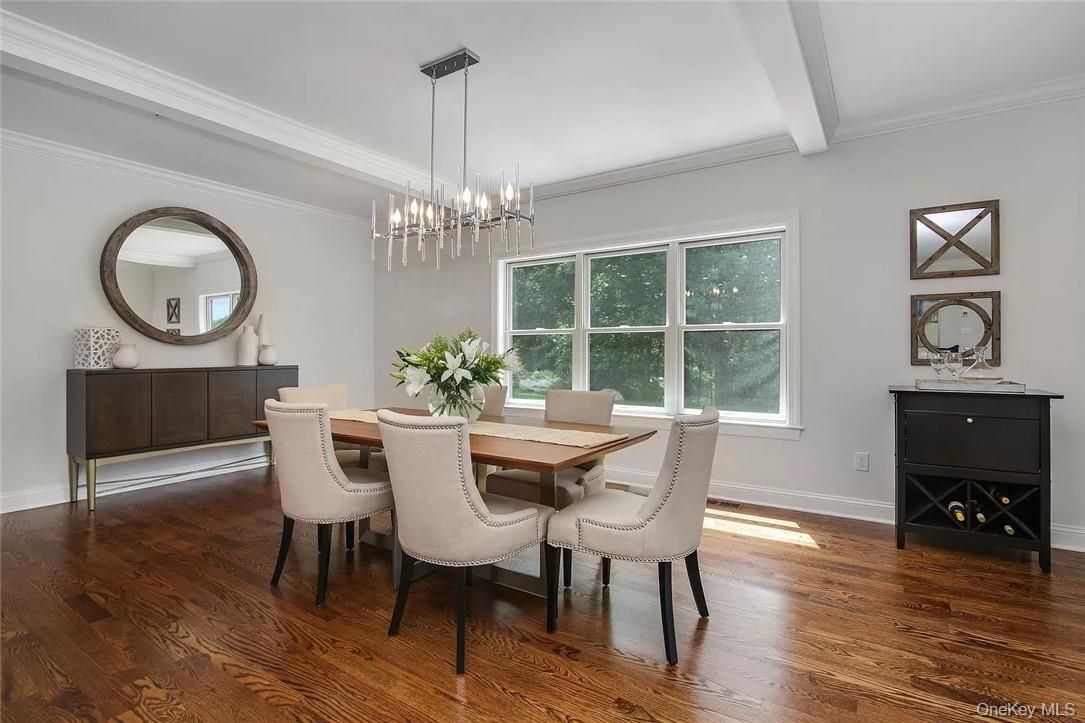 Dining room, Interior, Pendant Lights, Wood Texture Flooring