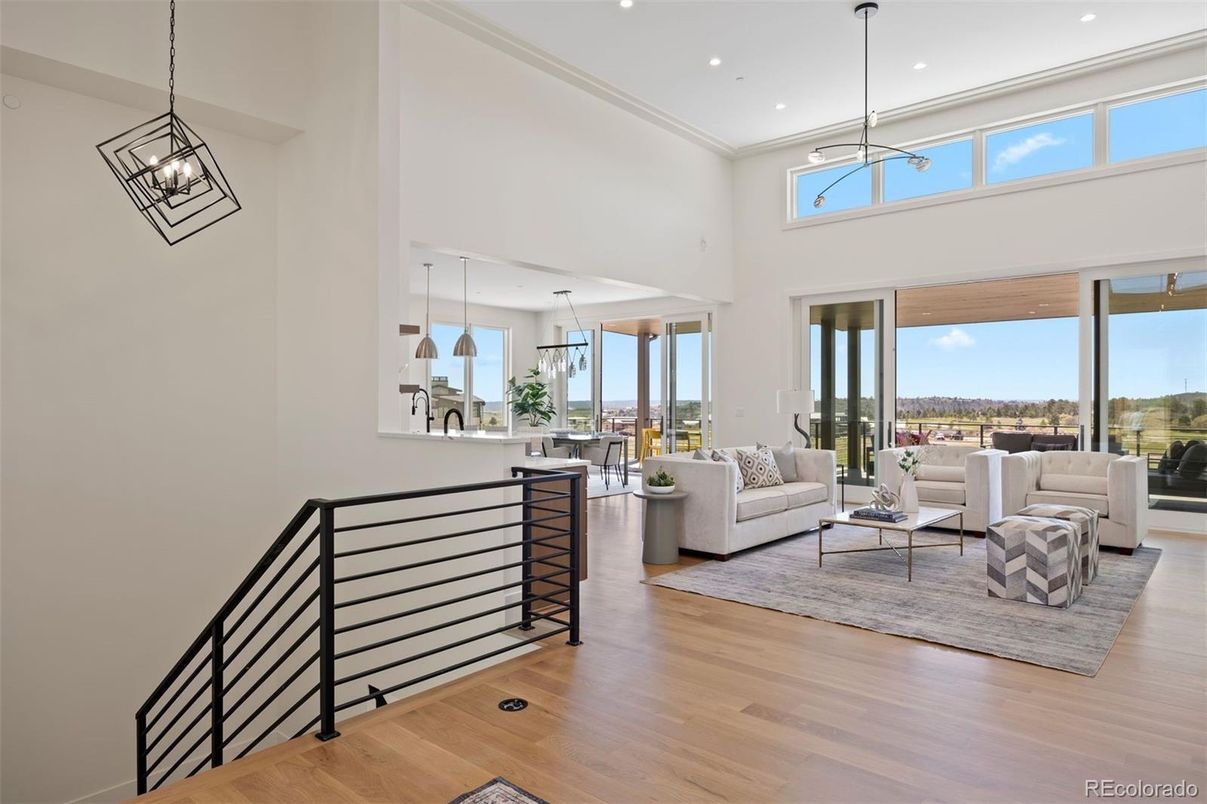 Interior, Living room, Pendant Lights, Recessed Lighting, Wood Texture Flooring