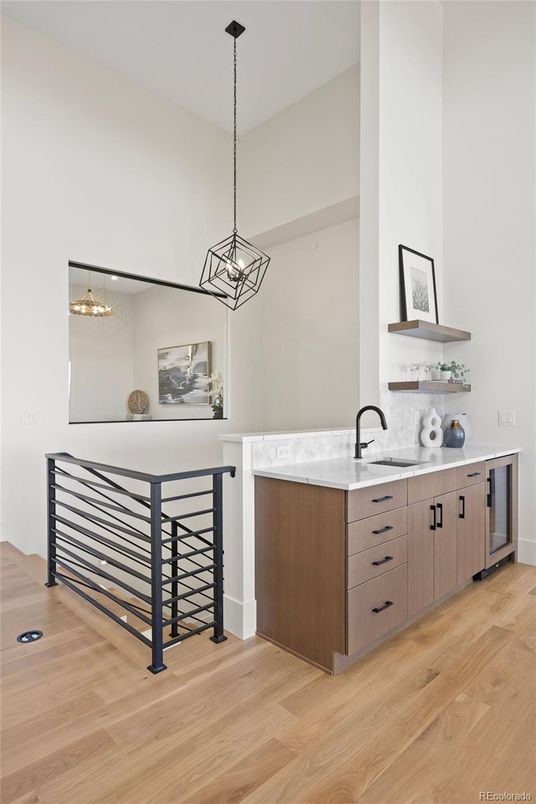 Interior, Kitchen, Pendant Lights, Wood Texture Flooring