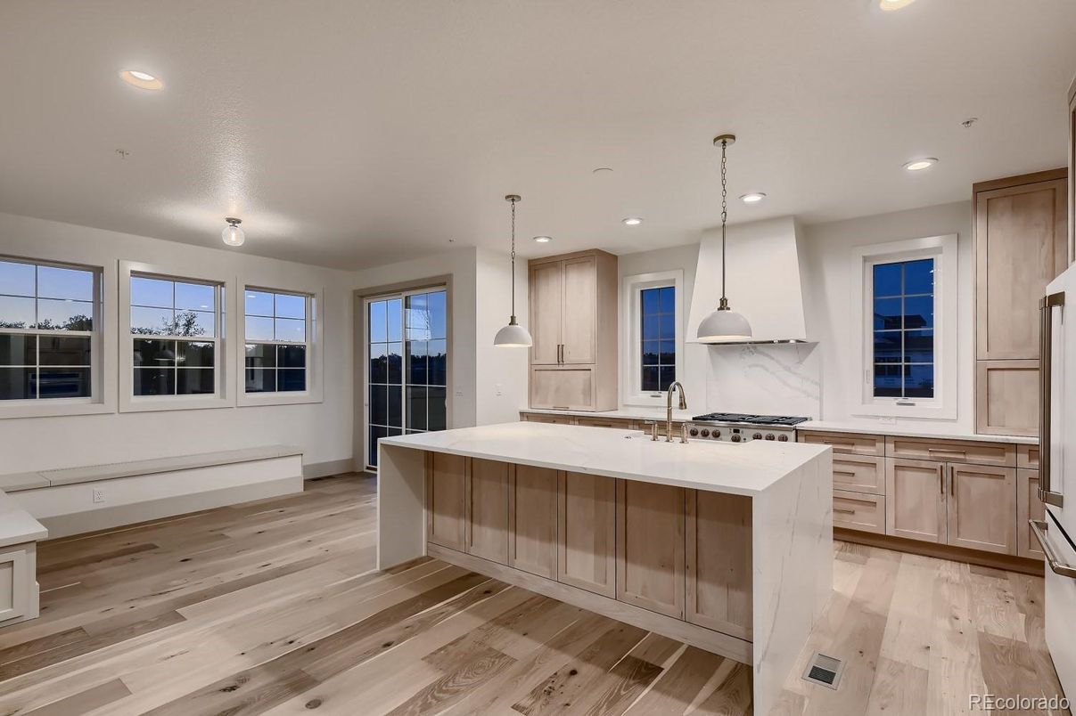 Interior, Kitchen, Pendant Lights, Recessed Lighting, Wood Texture Flooring