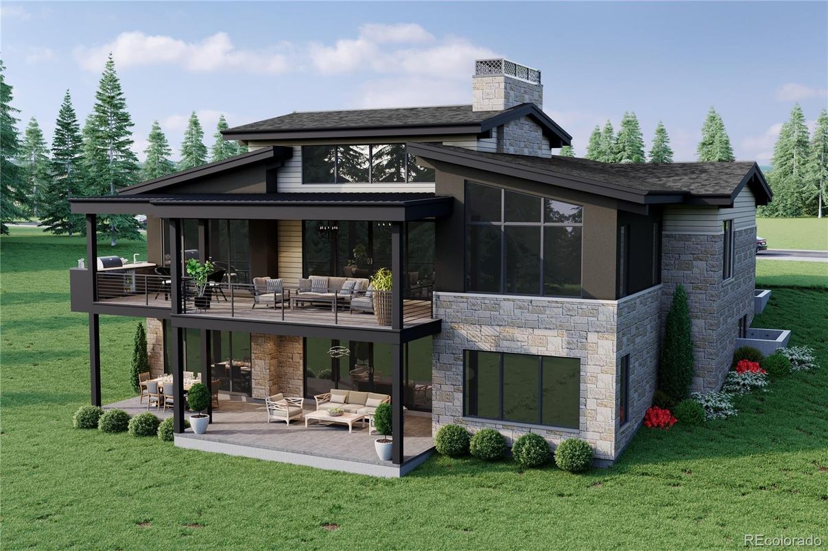 Backyard, Exterior, Facade, Fireplace, Modern