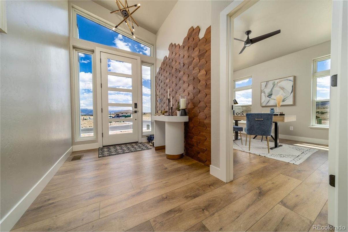 Home Office, Interior, Pendant Lights, Wood Texture Flooring