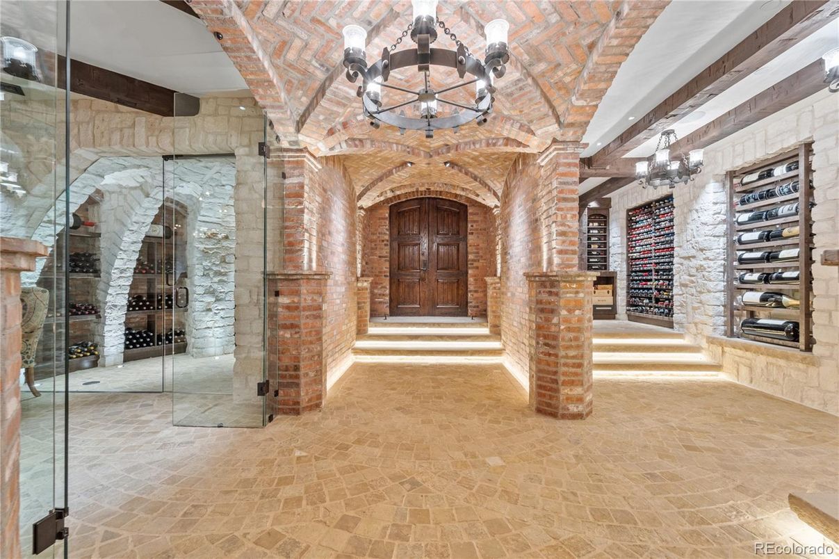 Chandelier, Interior, Stone Walls, Wine Storage