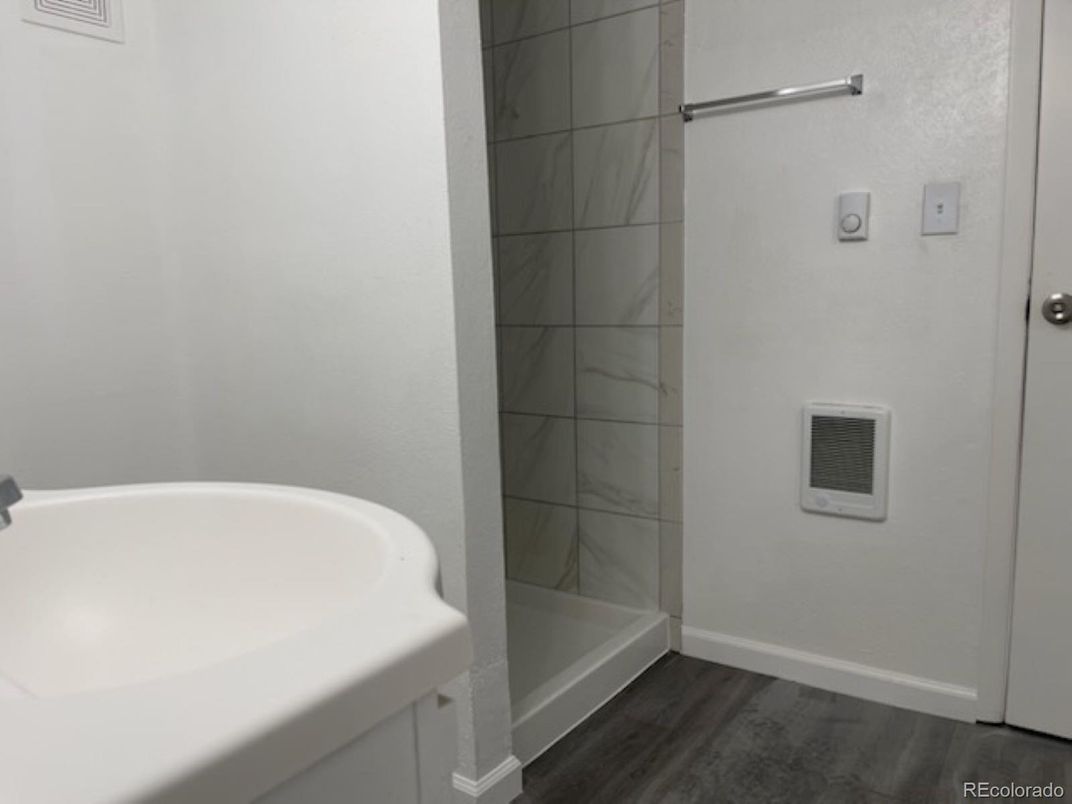 Bathroom, Glass Shower, Interior, Wood Texture Flooring