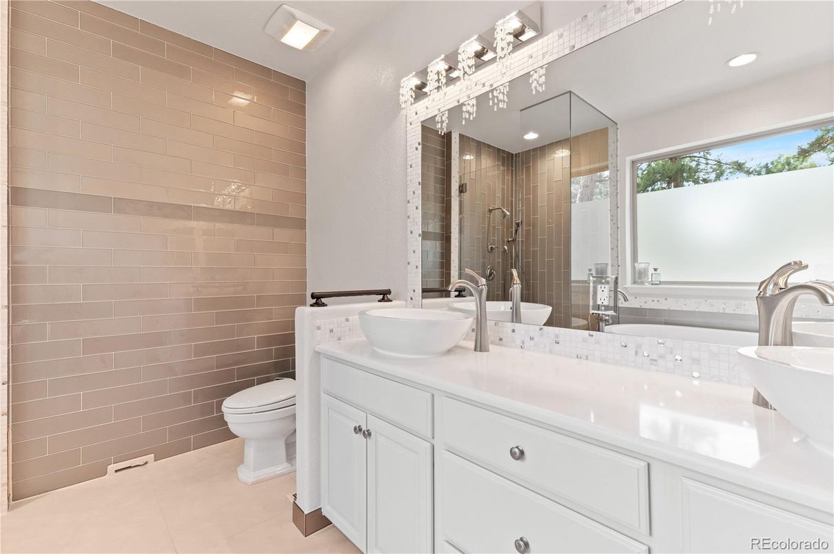 Bathroom, Dual Sink Vanities, Glass Shower, Interior, Recessed Lighting
