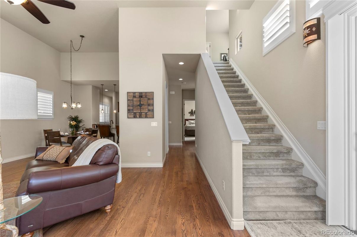 Dining room, Interior, Pendant Lights, Recessed Lighting, Wood Texture Flooring