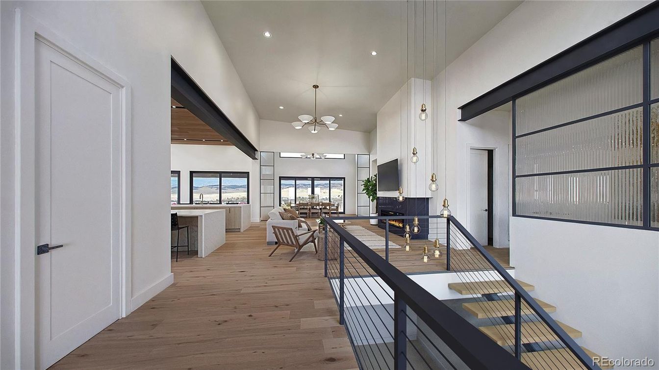 Dining room, Interior, Living room, Pendant Lights, Recessed Lighting, Wood Texture Flooring