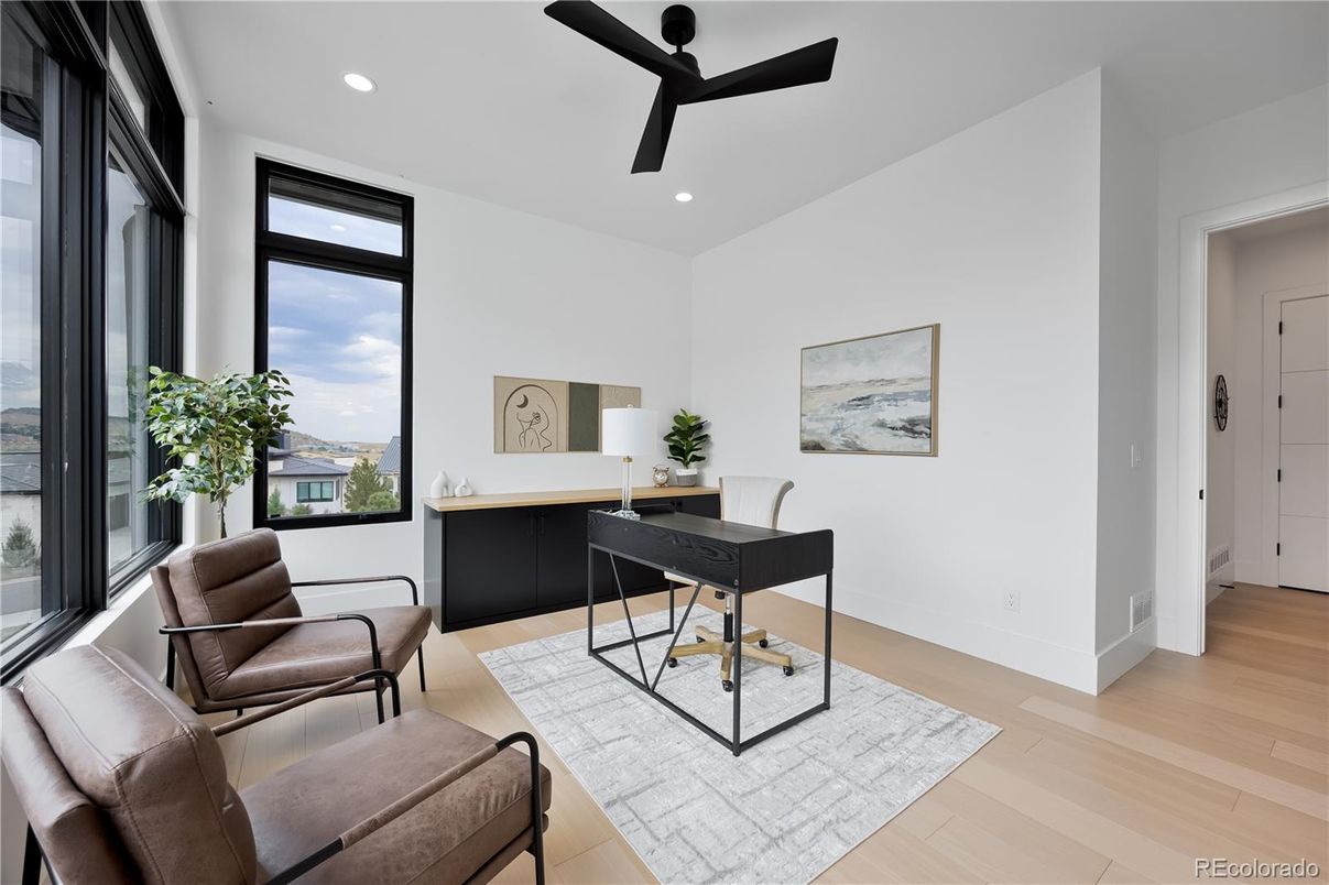 Home Office, Interior, Recessed Lighting, Wood Texture Flooring