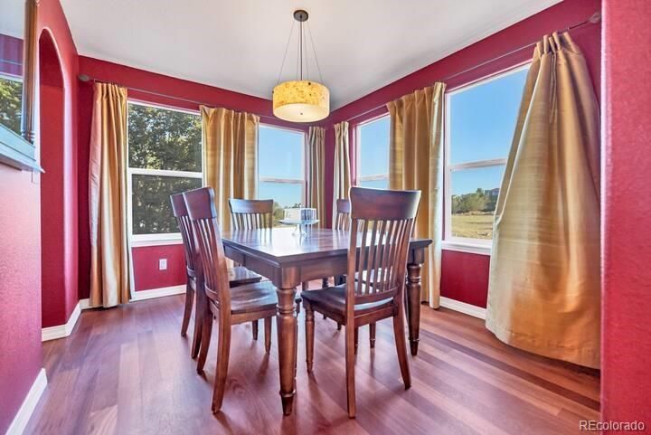 Dining room, Interior, Pendant Lights, Wood Texture Flooring
