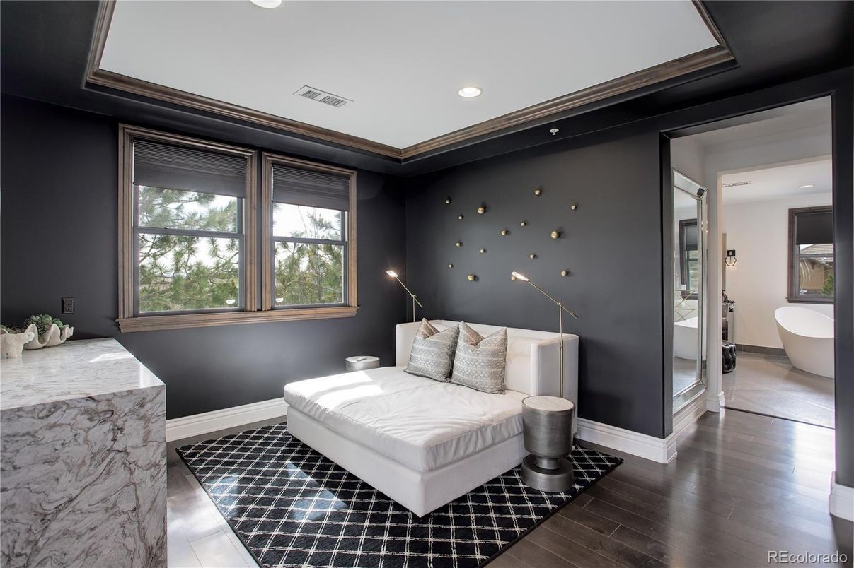 Bathroom, Free Standing Baths, Interior, Recessed Lighting, Wood Texture Flooring