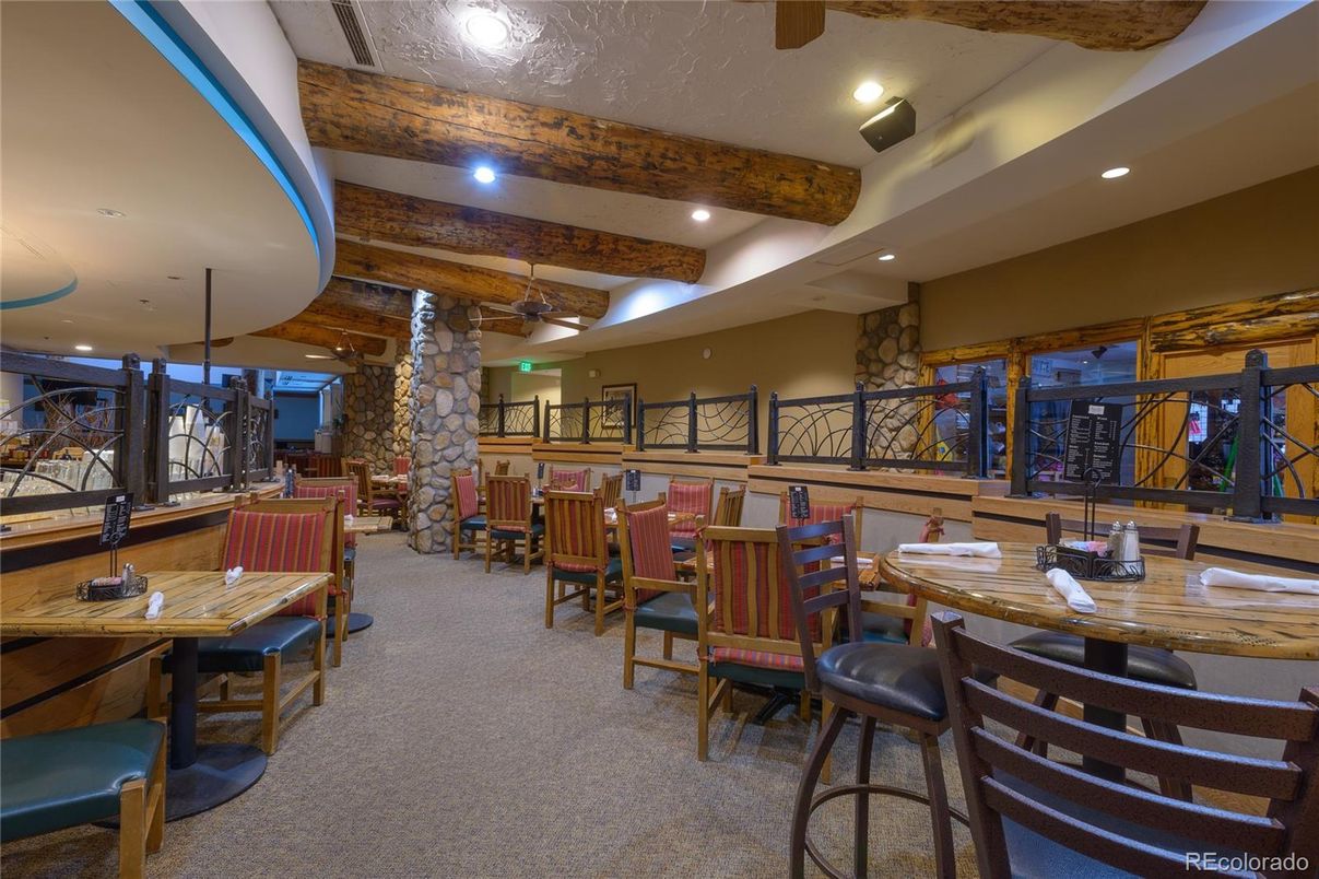 Dining room, Interior, Pendant Lights, Recessed Lighting, Stone Walls